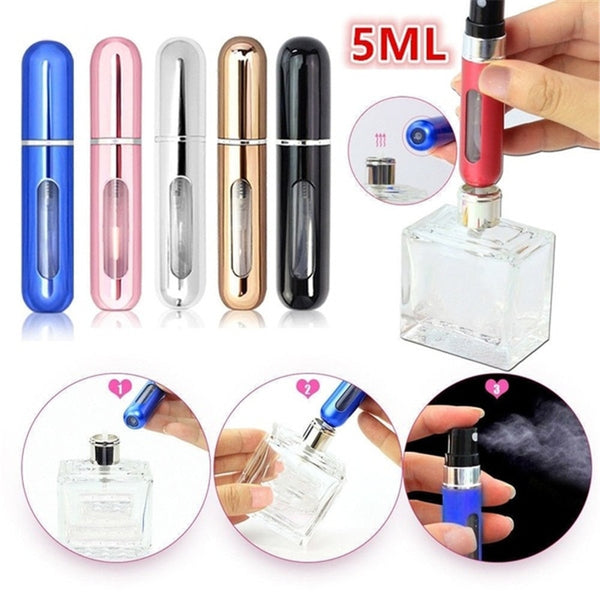 Travel 5ml Mini Empty Refillable Perfume Atomizer Bottle Scent Pump Spray Case Cosmetic Containers for Outdoor Camping Hiking