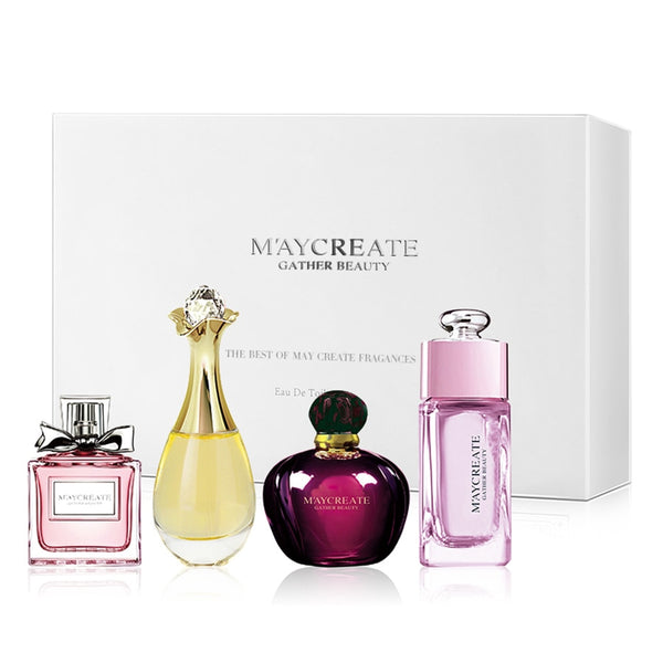 MayCreate 4Pcs Perfumed Women Female Parfums Atomizer Spay Bottle Glass Fashion Lady Flower Original Perfumed Brand Fragrances